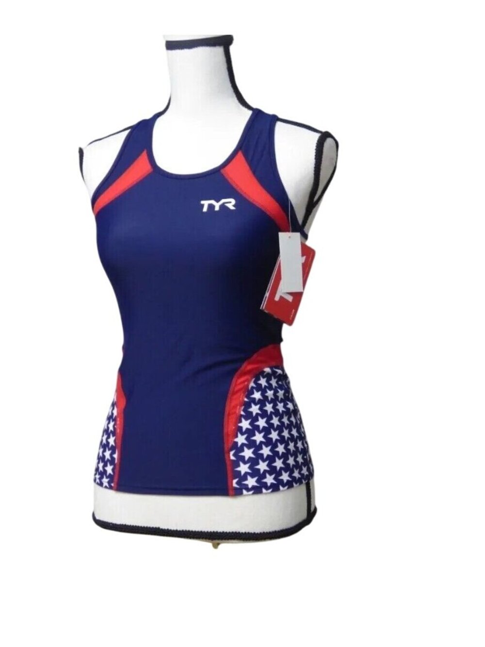 TYR Competitor Sport Female Tank Top, Navy/Red/Stars, Sz. S